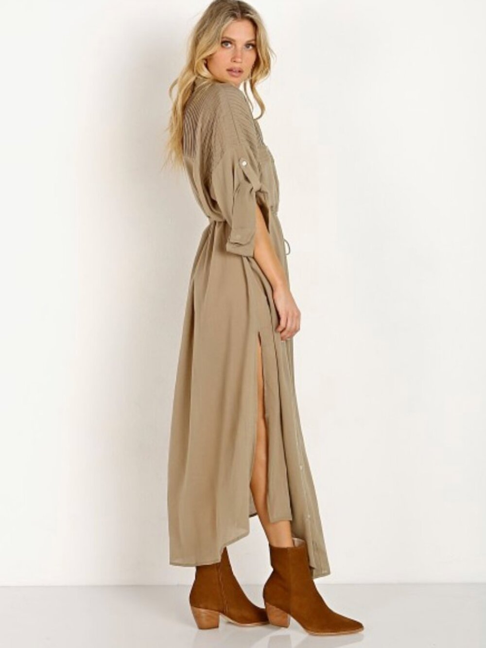 Spell & The Gypsy Linda Shirt Dress Khaki Small Boho Button Front Maxi - Picture 5 of 16